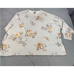 Torrid Kirby Floral Blue Drop Shoulder Crew Neck Tunic Sweater 2X 18-20 NEW